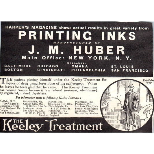 c1920 Harper's Magazine Ad - The Keeley Treatment Printing Inks J.M. Huber EA3