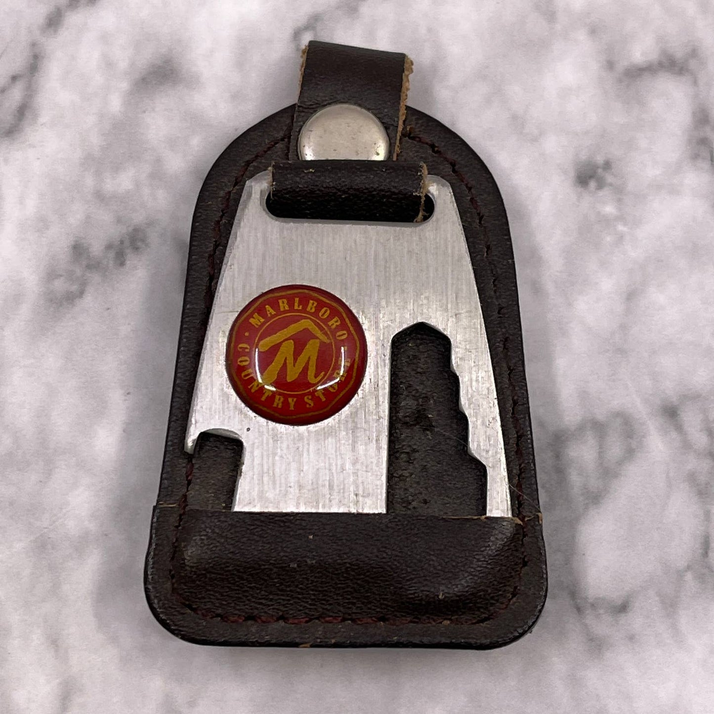 Vintage Marlboro Country Store Key Ring Chain Bottle Opener Tool Leather SA2