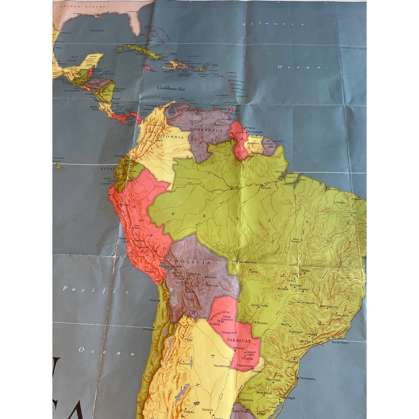 Map of Latin America Friendship Press 1961 “map by palacios” 32x42 FL3