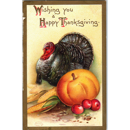 Ellen Clapsaddle Thanksgiving Turkey Pumpkin Embossed 1908 Postcard TK1-28
