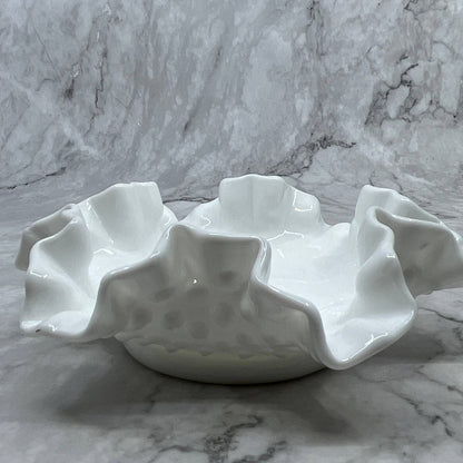 Vintage Fenton Hobnail Milk Glass 6" Double Crimped Bon Bon Dish Bowl TI7