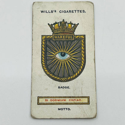 Will’s Cigarette Cards Ship’s Badges Wakeful Torpedo Boat Destroyer #33 EA2