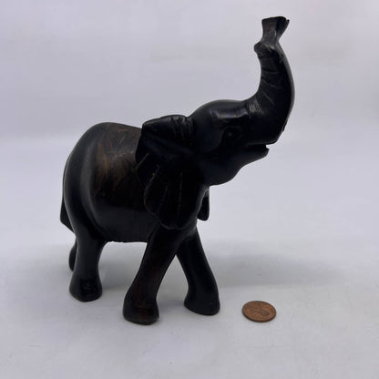 Vintage MCM Hand Carved Solid Wood Elephant Figure Statue ~6" TH8