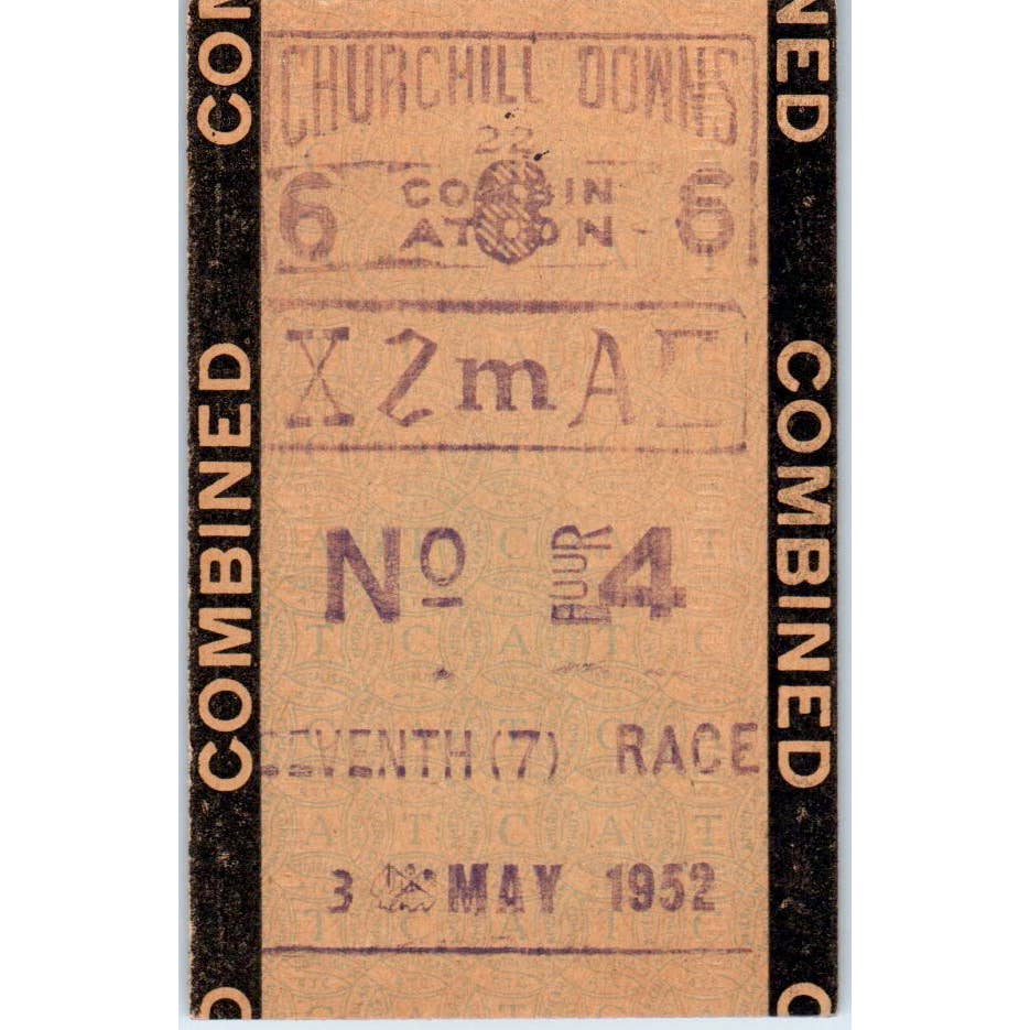 1952 Kentucky Derby Churchill Downs May 3 Heavy Cardboard Tote Ticket Stub SE4