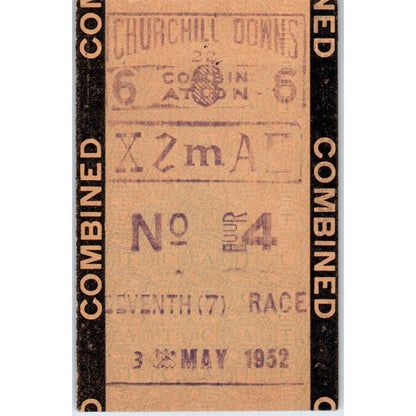 1952 Kentucky Derby Churchill Downs May 3 Heavy Cardboard Tote Ticket Stub SE4