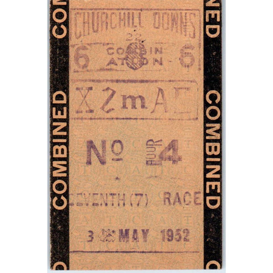1952 Kentucky Derby Churchill Downs May 3 Heavy Cardboard Tote Ticket Stub SE4