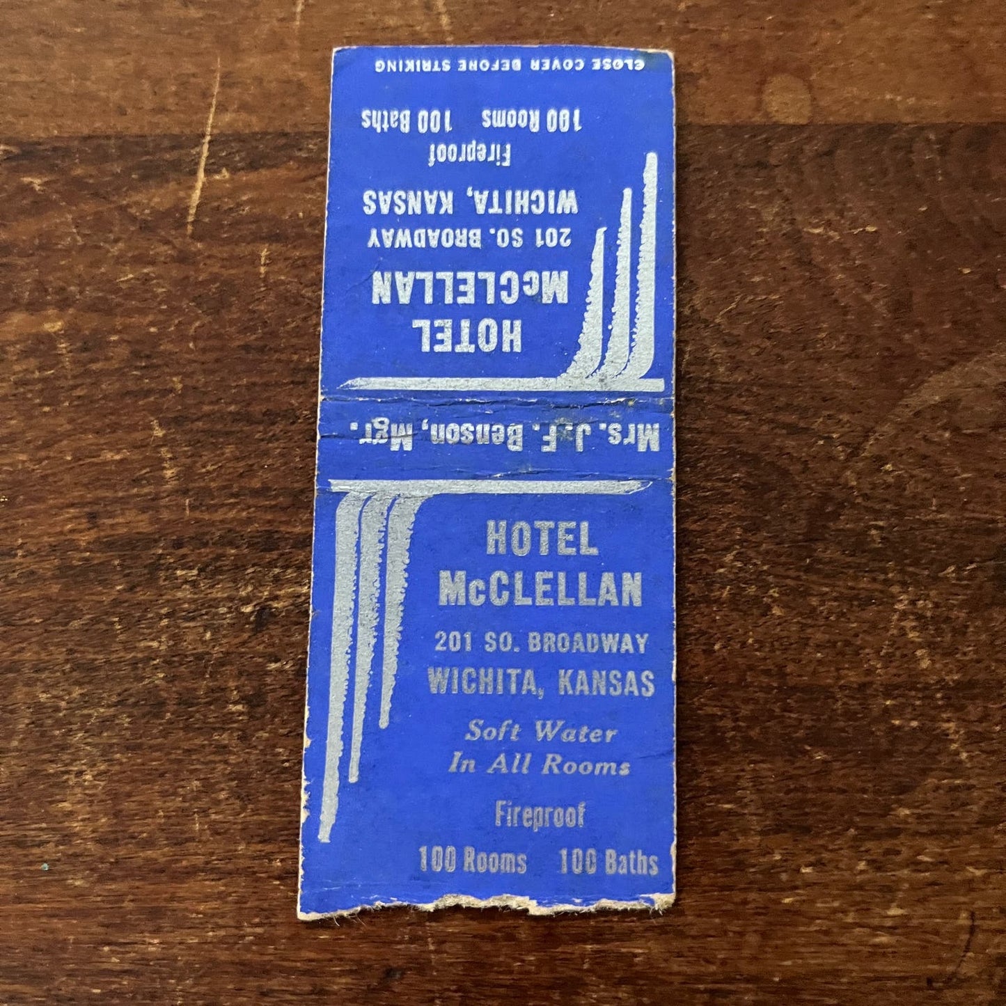 Hotel McClellan Wichita Kansas Advertising Matchbook Cover SB3-M5