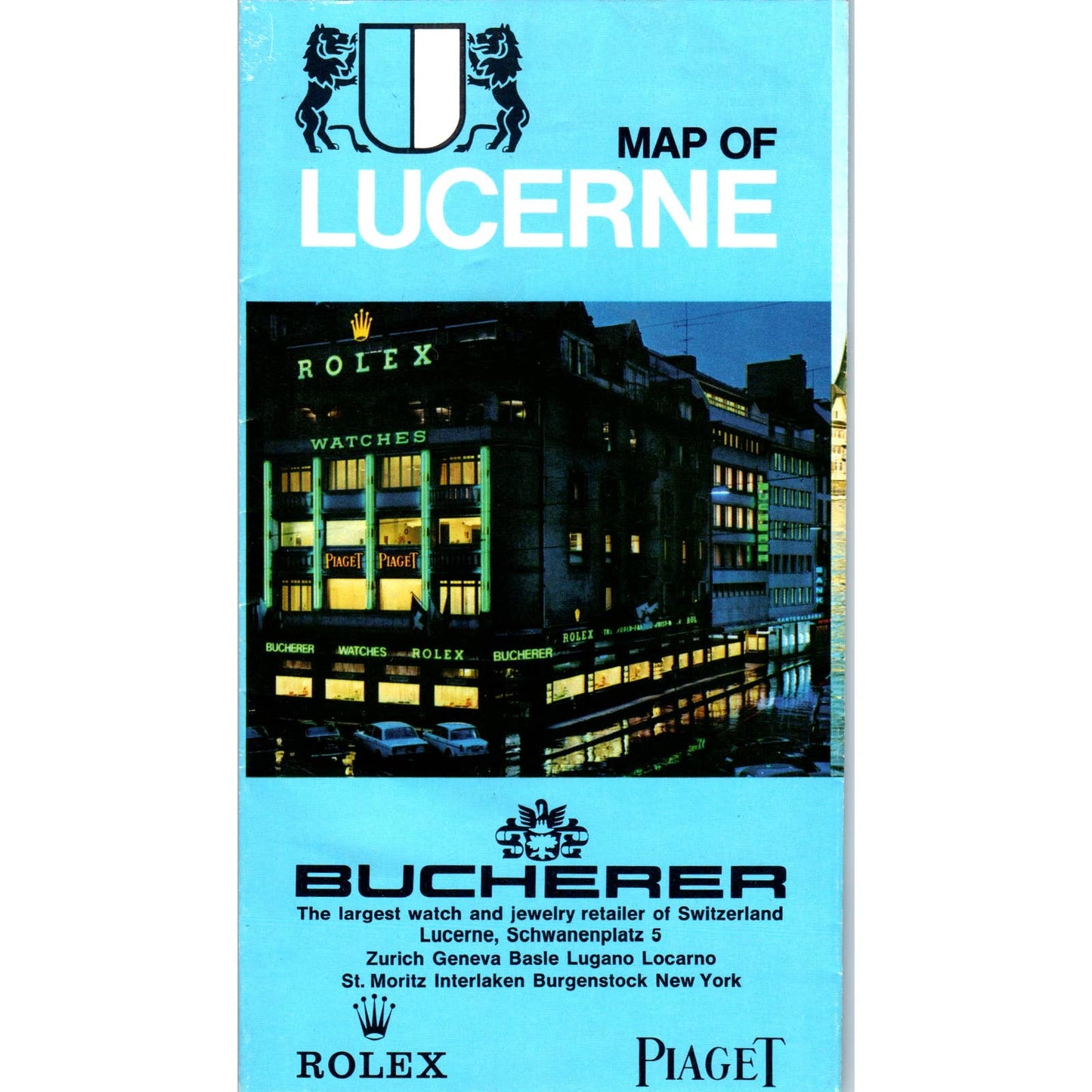 Vintage Bucherer Lucerne Rolex FOld Out Map of Lucerne & Catalog Brochure AD7