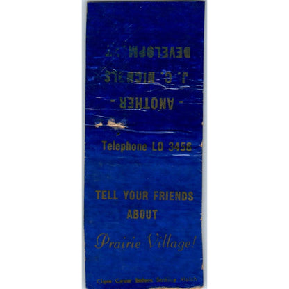 Prairie Village Country Club Johnson County MO Advertising Matchbook SA9-M2