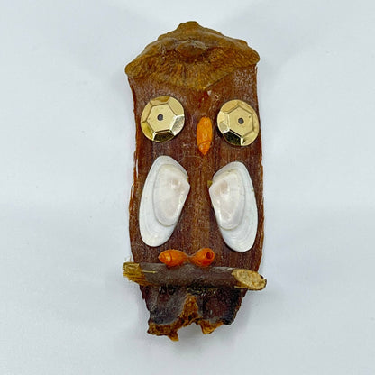 Vtg Folk Art Wood Pinecone Owl Refrigerator Magnet SD2