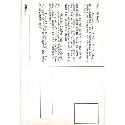 Willis E. Donley for Congress Menomonie Wisconsin Original Postcard TJ9-P3