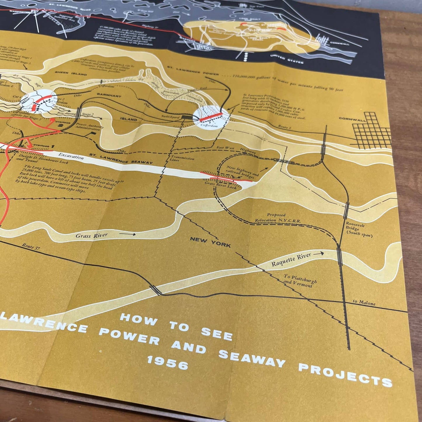 1956 St. Lawrence Power Seaway Projects Brochure & 16x20 Map Robert Moses NY A4