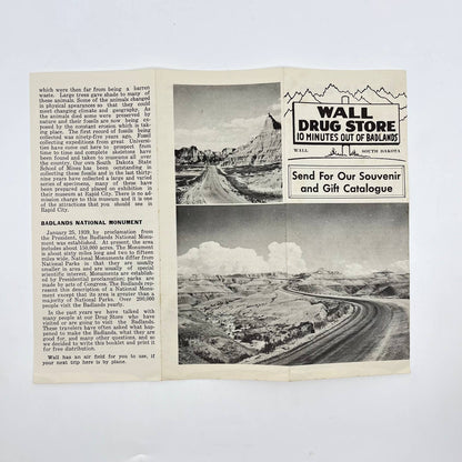 1950s Wall Drug South Dakota Badlands Brochure Fold Out SC6