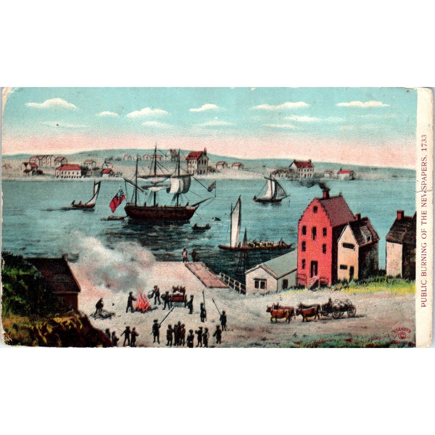 Public Burning of Newspapers 1733 c1910 Original Postcard P1-12