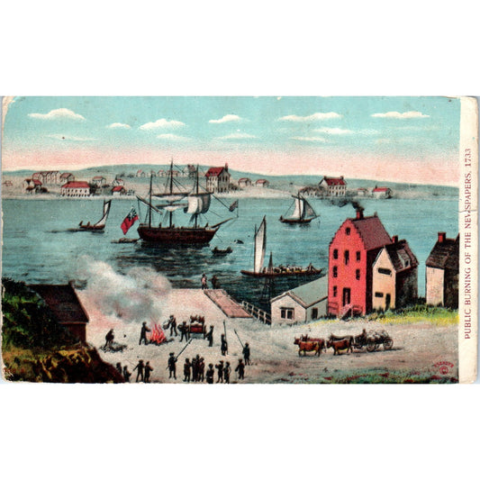 Public Burning of Newspapers 1733 c1910 Original Postcard P1-12