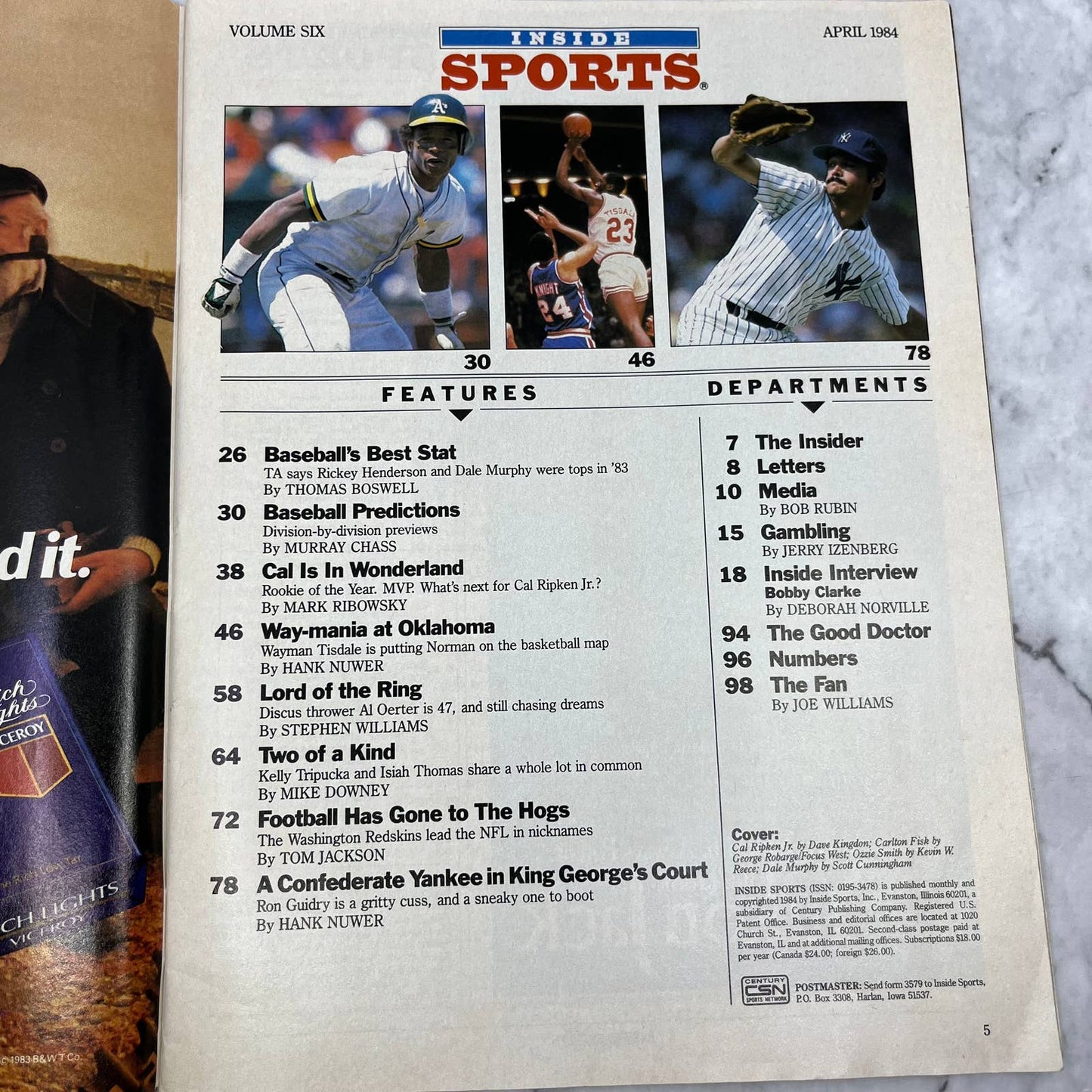 Inside Sports magazine 1984 Cal Ripken Jr OZZIE SMITH Carlton Fisk Murphy TJ3