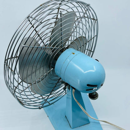 1950s MCM Mod Atomic Superior Electric Fan Teal Oscillating  Metal 15” WORKS