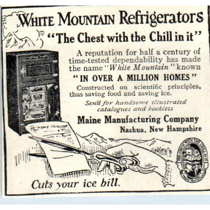c1920 Harper's Ad - White Mountain Refrigerators Maine Mfg Co Nashua NH EA3-4