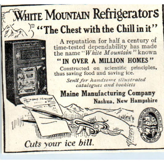c1920 Harper's Ad - White Mountain Refrigerators Maine Mfg Co Nashua NH EA3-4