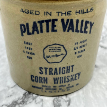 1960s McCormick Platte Valley Whiskey Bottle Ceramic Stoneware Pint Jug 6.5" TJ8