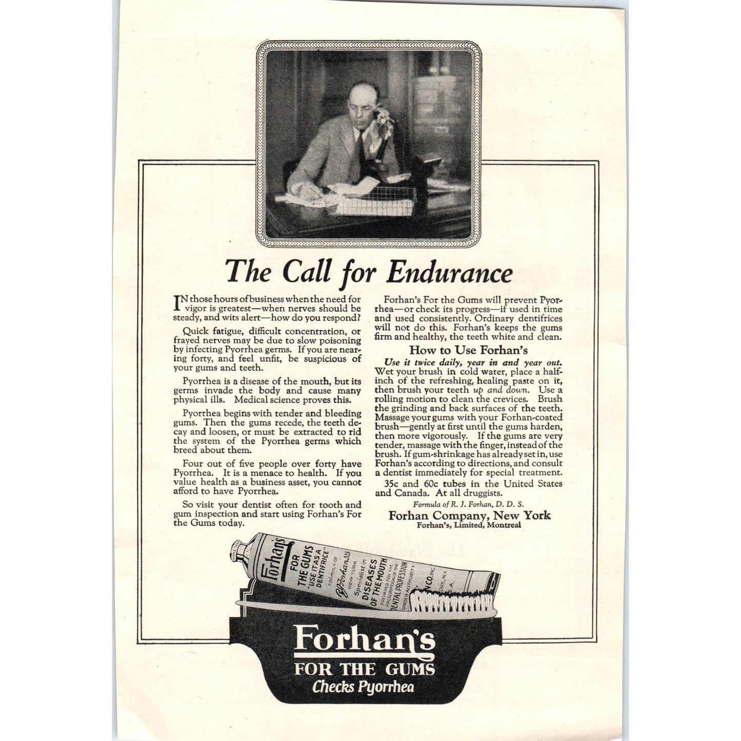 Forhan's for the Gums - Checks Pyorrhea - 1921 Original Ad TJ7-L