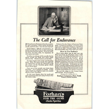 Forhan's for the Gums - Checks Pyorrhea - 1921 Original Ad TJ7-L