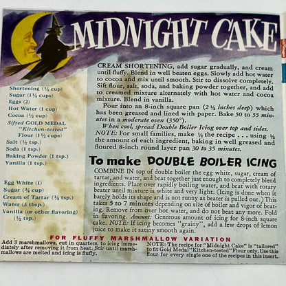 1942 Halloween Midnight Cake Promo Advertising Fold Out Recipe Cookbook AC9