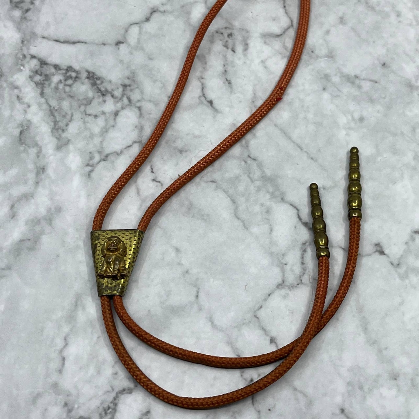 Vintage Orange and Brass Dog Bolo Tie Western Cowboy SE7