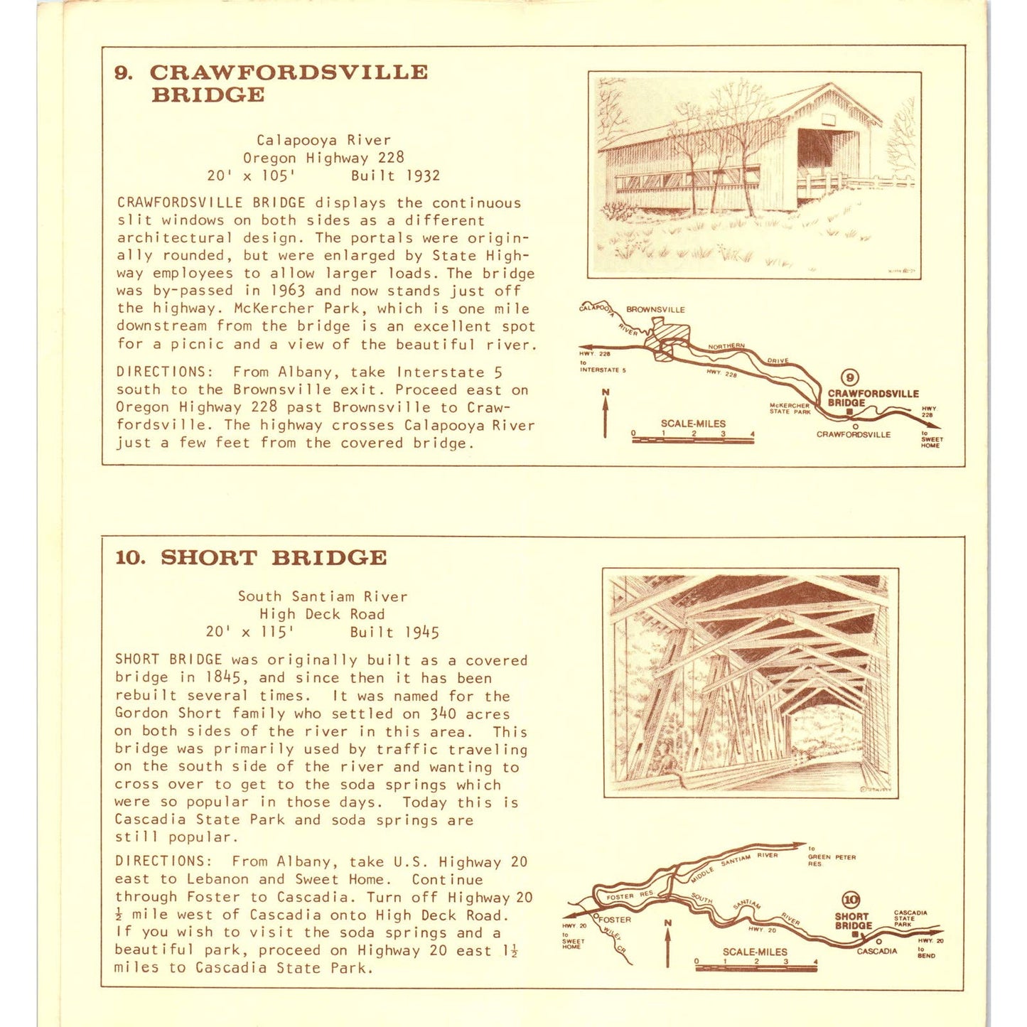 Vintage Covered Bridges of Linn County Albany OR Fold Out Brochure SF3