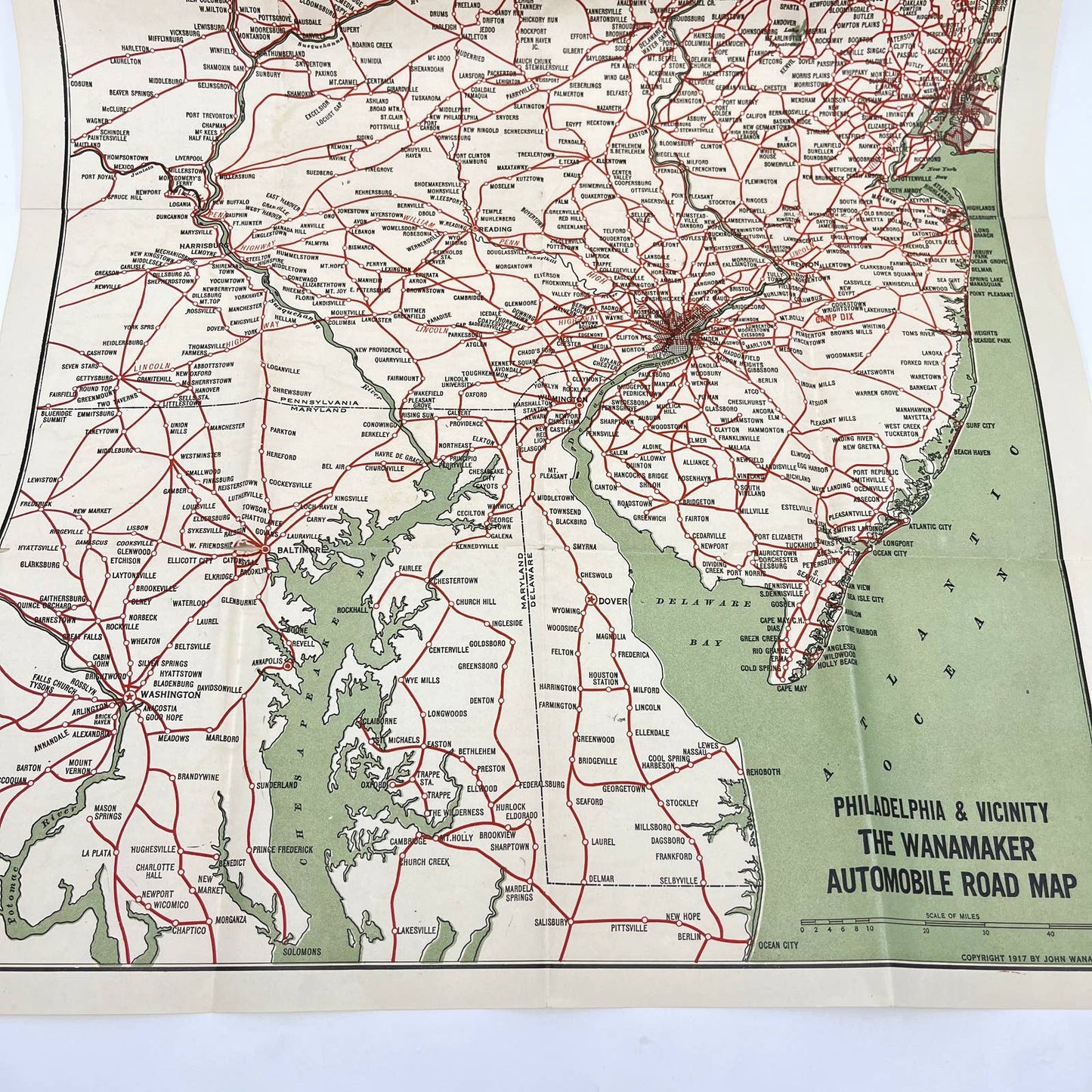 1917 Wannamaker Automobile Map Philadelphia & Surrounding Vicinity Fold Out D7