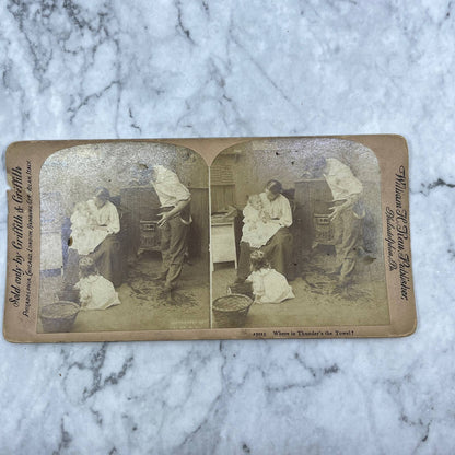 1890s Stereoview Card Victorian Mother Giving Baby a Bath TJ3