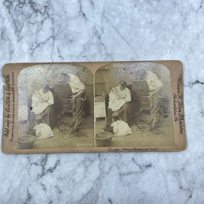 1890s Stereoview Card Victorian Mother Giving Baby a Bath H3-2