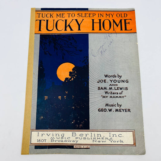 1921 Tuck me to Sleep in My Old Tucky Home Young Lewis Irving Berlin Sheet Music