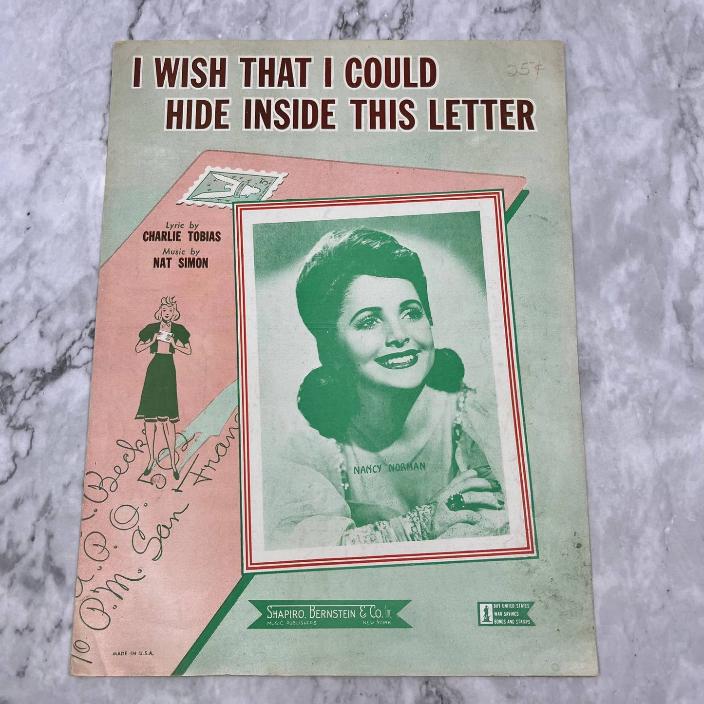 Sheet Music 1943-I Wish That I Could Hide Inside This Letter Norman TH1