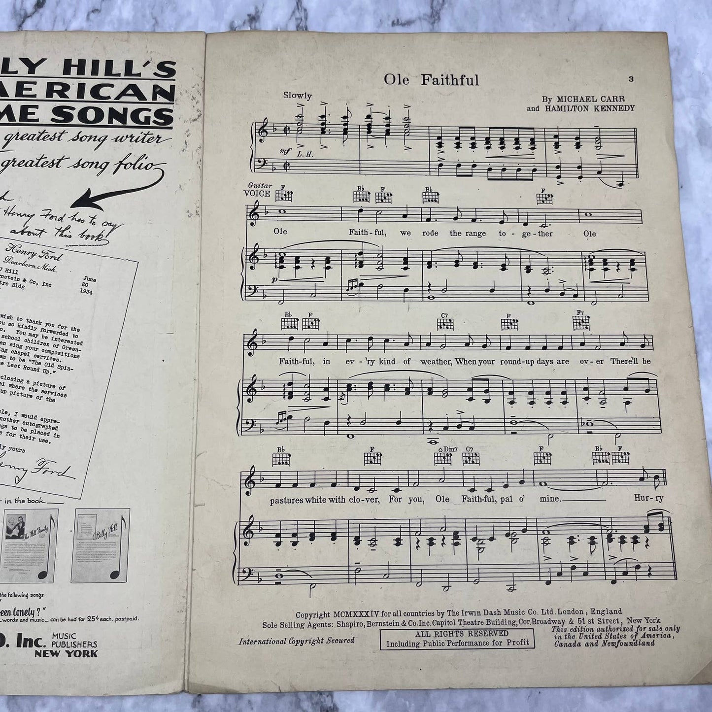 Ole Faithful Sheet Music 1934 Verna Burke Michael Carr Hamilton Kennedy TH5