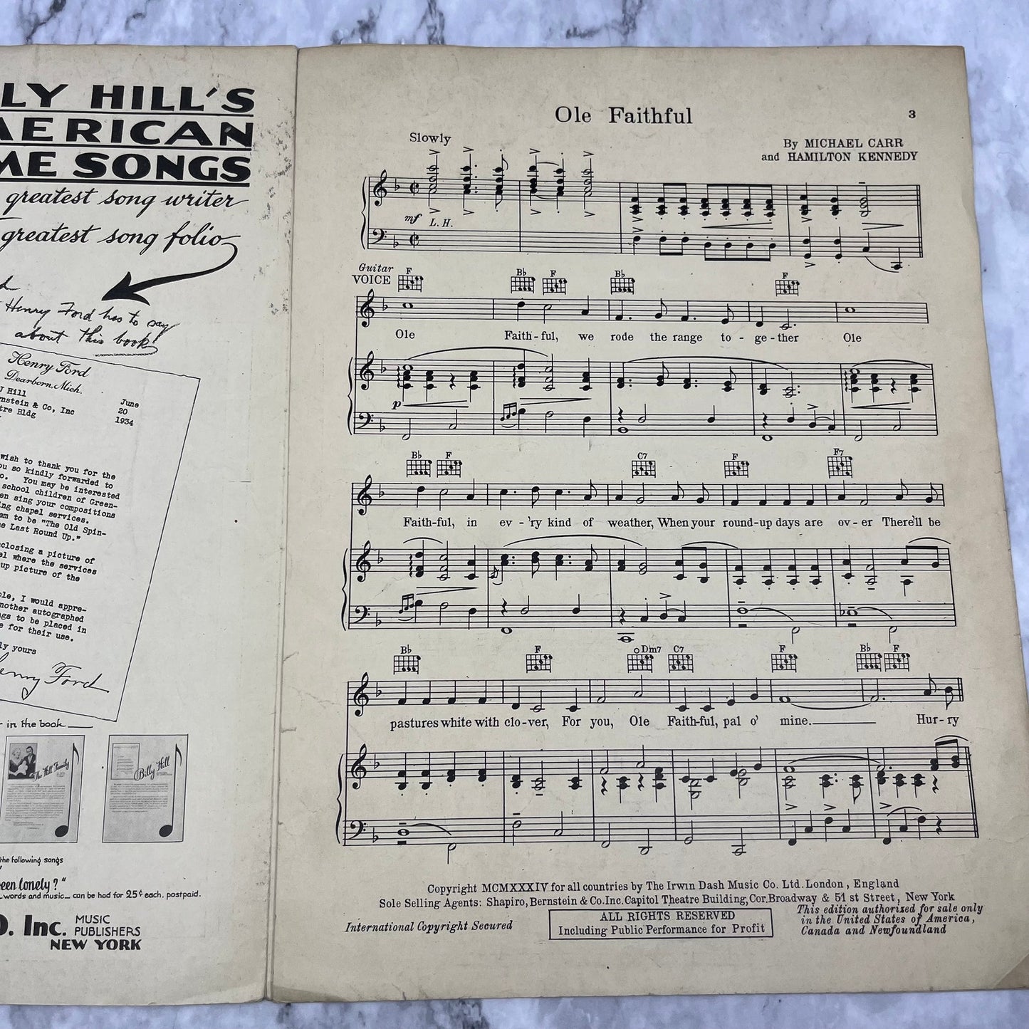 Ole Faithful Sheet Music 1934 Verna Burke Michael Carr Hamilton Kennedy V38