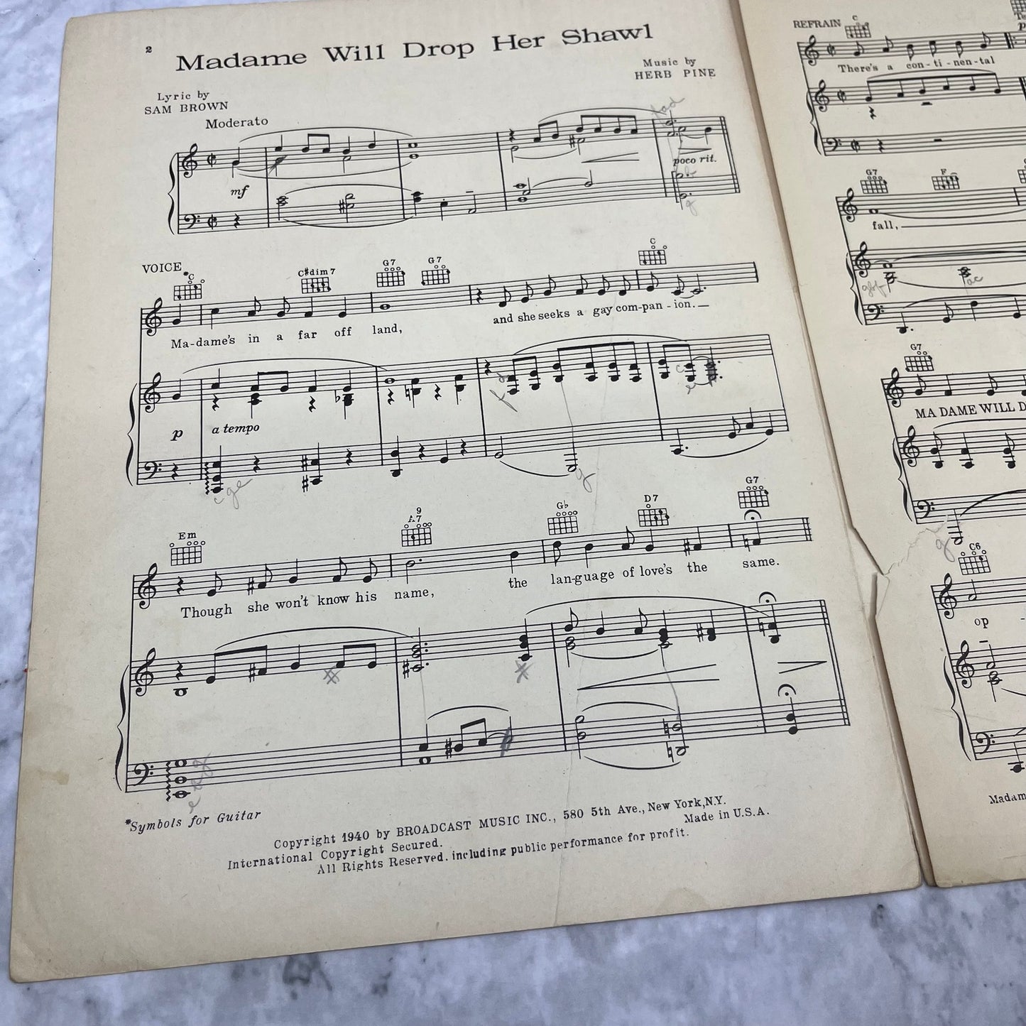 Vintage Sheet Music - Madame Will Drop Her Shawl Sam Brown Herb Pine V39-4
