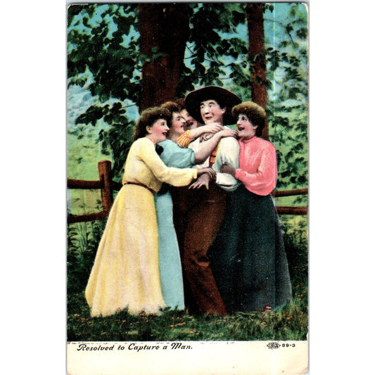 Resolved to Capture a Man c1908 Victorian Tinted Original Postcard P2-8