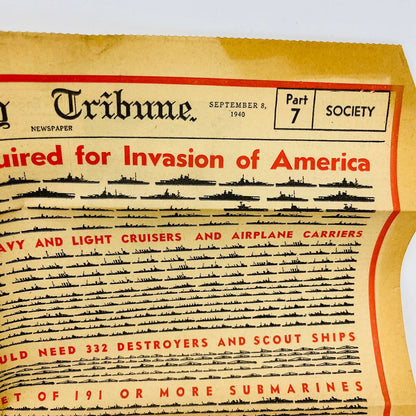 1940 WWII Chicago Sunday Tribune Histogram Naval Force Size America Invasion C5