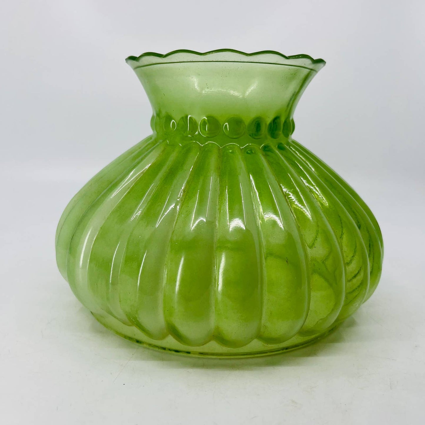 Vintage Fluted Green Cream Glass Lamp Shade TC7