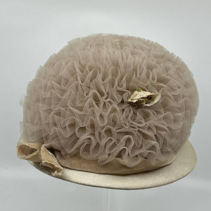 Vintage Beige/Cream Tulle Hat Daytons Flowers and Velvet Trim HB1