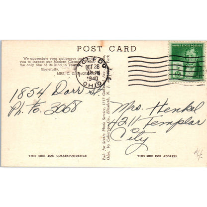 Mrs. McQuade Dry Cleaners Toledo Ohio 1940 Original Postcard TK1-20