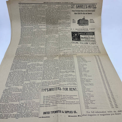 1898 Sep 25 Original Milwaukee Telegraph - Thanksgiving Turkey Thoughts FL4