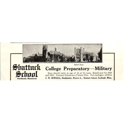 c1920 Harper's Magazine Ad - Shattuck School Faribault MN C.W. Newhall EA3
