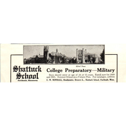 c1920 Harper's Magazine Ad - Shattuck School Faribault MN C.W. Newhall EA3