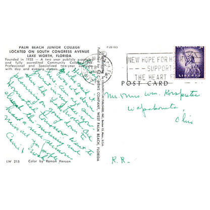 Vintage Postcard - Palm Beach Junior College Congress Avenue Lake Worth FL AD9