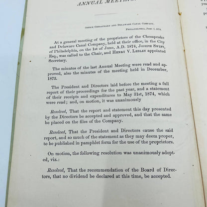 1874 Chesapeake and Delaware Canal Company 55th Annual Report Fold Out Map AA2
