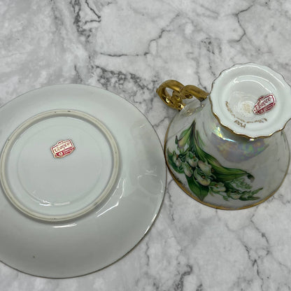 Vtg Tea Cup Saucer Ucagco Lily of Valley Japan Lusterware Gold Hand Painted TA7