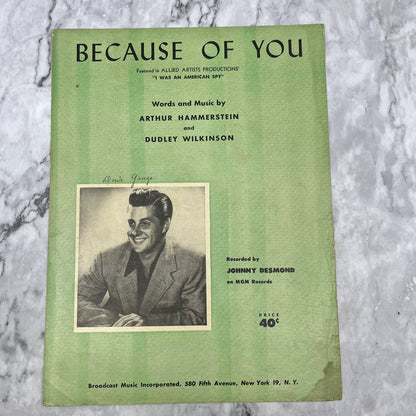 "Because of You" 1940, Featured by Johnny Desmond in MGM Sheet Music TI1