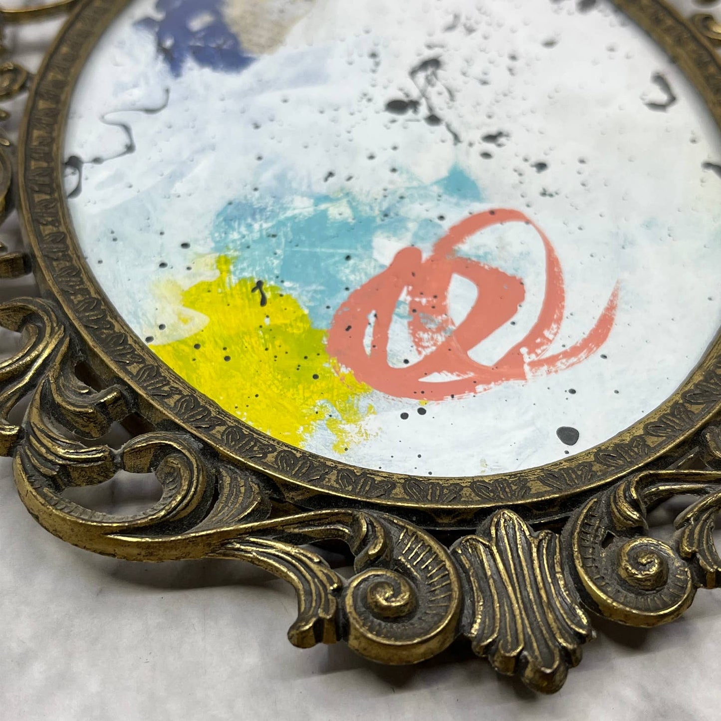 Original Framed Abstract Art Painting 7x10" in Victorian Brass Frame w/ COA TC7